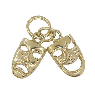 Comedy and Tragedy Charm Masks Duo in 14 Karat Gold
