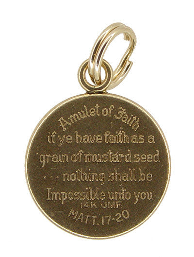 14K Yellow Gold Vintage Mustard Seed Charm with Engraved Amulet of Faith Matthew 17:20 on Back - JMF Charm - C394