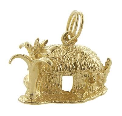 1960's Tiki Tropical Hut Charm in 14 Karat Gold - Item: C427 - Image: 3