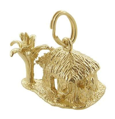 1960's Tiki Tropical Hut Charm in 14 Karat Gold