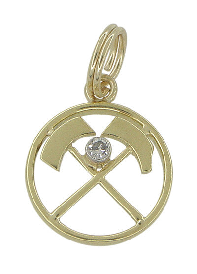 Diamond Set Prospectors Axes Charm in 14 Karat Gold