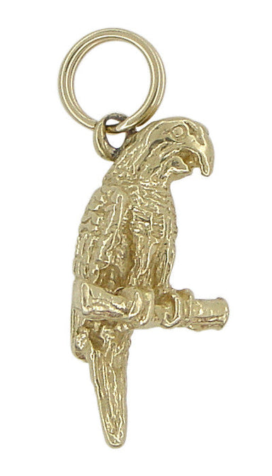 Parrot Charm in 14 Karat Gold - Polly on a Perch Pendant