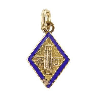 1940's Vintage Sears 15 Years of Service Commemorative Charm in 10 Karat Yellow Gold with Blue Enamel
