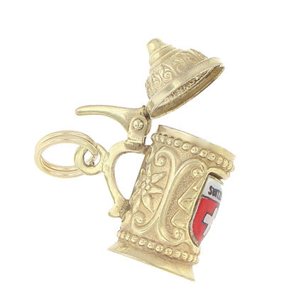 Enameled Switzerland Beer Stein Moveable Charm in 9 Karat Gold - Item: C562 - Image: 3