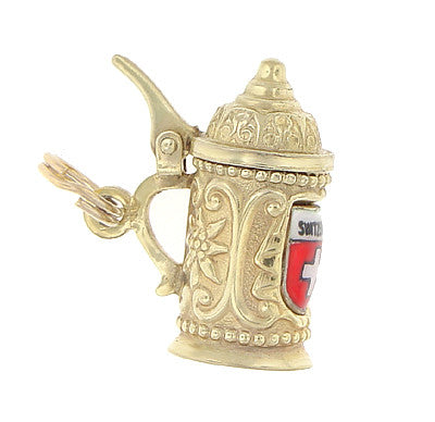 Enameled Switzerland Beer Stein Moveable Charm in 9 Karat Gold - Item: C562 - Image: 2