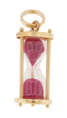 14K Gold Hourglass Vintage Charm Filled with Pink Sand
