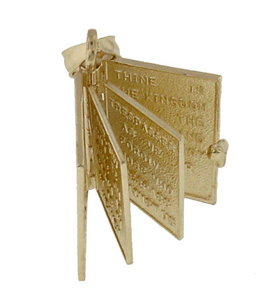 Open Movable Pages Vintage Yellow Gold Lords Prayer Opening Book Charm Pendant - 10K or 14K Yellow Gold - C578