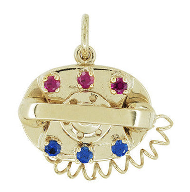 1960's Movable Gemstone Set Telephone Charm in 14 Karat Yellow Gold