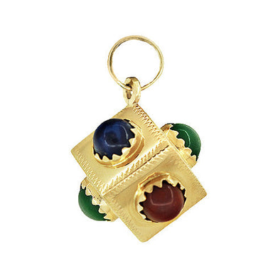 1960's Mid Century Modern Gem Set Vintage Cube Pendant in 18 Karat Yellow Gold