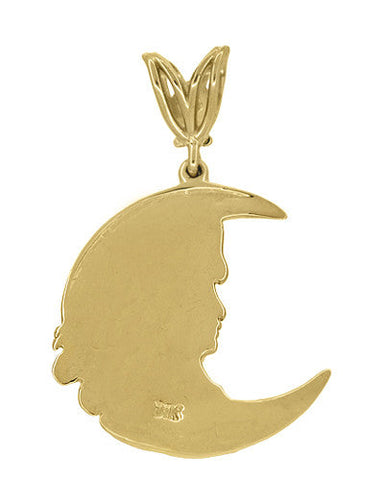 Art Nouveau Lady in the Moon Diamond Pendant in 14 Karat Yellow Gold - alternate view