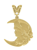 Art Nouveau Lady in the Moon Diamond Pendant in 14 Karat Yellow Gold