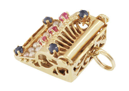 Vintage Gem Set Movable Typewriter Charm in 14 Karat Gold - Item: C697 - Image: 2