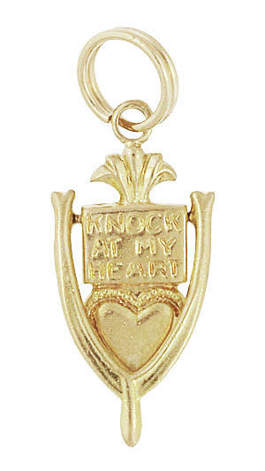 Movable "Knock At My Heart" Door Knocker Vintage Charm in Yellow Gold