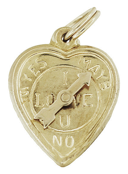 Heart Love Meter Charm with Movable YES - MAYBE - NO Spinning Arrow in 10K Yellow Gold