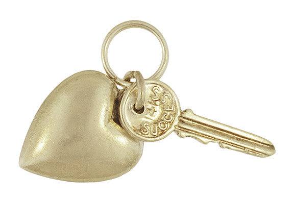 Love and Success Key to Your Heart Vintage 2 Piece Charm in 14 Karat Gold - Item: C750 - Image: 2