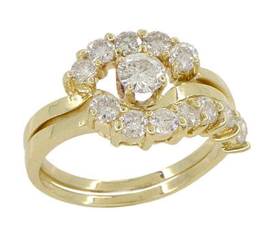 Cascading Diamonds Estate Wedding Ring Set in 14 Karat Yellow Gold
