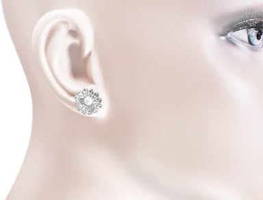 Pearl Stud Victorian Sunflower Earrings in 14K White Gold - alternate view