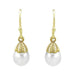 Victorian Engraved Leaves Pearl Drop Earrings in 14 Karat Yellow Gold