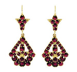 Victorian Bohemian Garnet Leaf Drop Earrings in 14 Karat Yellow Gold and Sterling Silver Vermeil