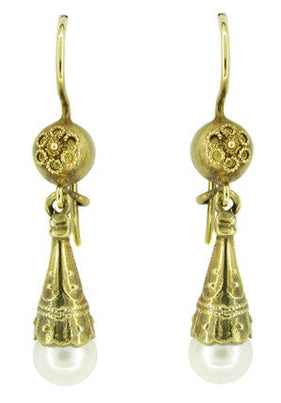 Victorian Pearl Drop Earrings in 14 Karat Yellow Gold
