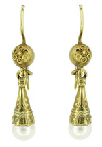Victorian Pearl Drop Earrings in 14 Karat Yellow Gold