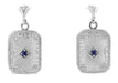 Art Deco Filigree Blue Sapphire and Diamond Crystal Earrings in Sterling Silver