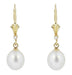 Art Deco Fleur De Lis Diamond and Pearl Drop Earrings in 14 Karat Yellow Gold