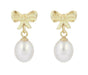 Mid-Century Bows and Pearls Drop Earrings in 14 Karat Yellow Gold