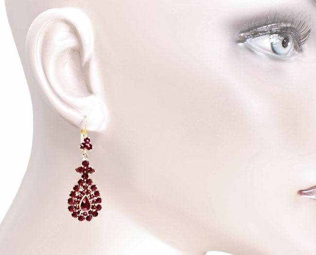 Victorian Bohemian Garnet Teardrop Earrings in 14 Karat Yellow Gold and Sterling Silver Vermeil - Item: E164S - Image: 3