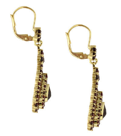 Victorian Bohemian Garnet Teardrop Earrings in 14 Karat Yellow Gold and Sterling Silver Vermeil - Item: E164S - Image: 2