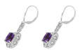 Art Deco Filigree Cushion Cut Amethyst Drop Earrings in Sterling Silver