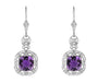 Art Deco Filigree Cushion Cut Amethyst Drop Earrings in Sterling Silver
