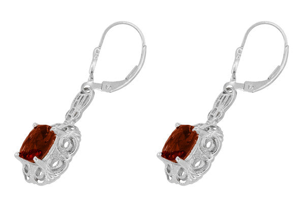 Art Deco Filigree Cushion Cut Almandine Garnet Drop Earrings in Sterling Silver - Item: E166G - Image: 2