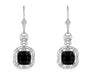 Filigree Cushion Cut Black Onyx Art Deco Drop Earrings in Sterling Silver
