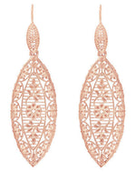 Art Deco Rose Gold Vermeil Dangling Leaf Sterling Silver Filigree Diamond Earrings