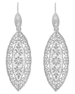 Sterling Silver Art Deco Dangling Leaf Filigree Diamond Earrings
