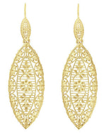 Art Deco Dangling Leaf Sterling Silver Filigree Diamond Earrings with Yellow Gold Vermeil