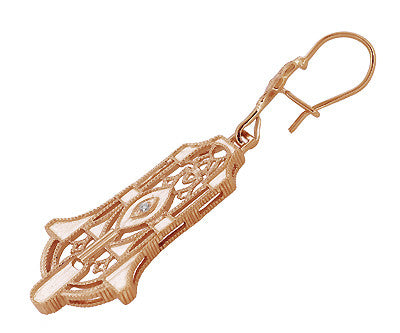 Geometric Dangling Art Deco Rose Gold Vermeil Sterling Silver Filigree Diamond Earrings - Item: E173RD - Image: 3