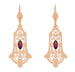 Art Deco Geometric Rhodolite Garnet Dangling Rose Gold Vermeil Filigree Earrings in Sterling Silver
