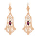 Art Deco Geometric Rhodolite Garnet Dangling Rose Gold Vermeil Filigree Earrings in Sterling Silver