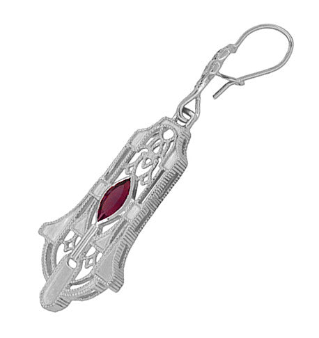Art Deco Geometric Rhodolite Garnet Dangling Filigree Earrings in Sterling Silver - Item: E173WRG - Image: 2