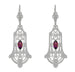 Art Deco Geometric Rhodolite Garnet Dangling Filigree Earrings in Sterling Silver
