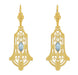 Art Deco Geometric Sky Blue Topaz Dangling Filigree Earrings in Sterling Silver with Yellow Gold Vermeil