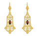 Art Deco Geometric Almandite Garnet Dangling Filigree Earrings in Sterling Silver with Yellow Gold Vermeil