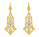 Art Deco Geometric Rose de France Amethyst Dangling Filigree Earrings in Sterling Silver with Yellow Gold Vermeil