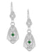 Art Deco Dangling Sterling Silver Emerald and Diamond Filigree Earrings