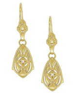 Art Deco Dangling Sterling Silver Diamond Filigree Earrings with Yellow Gold Vermeil