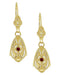 Art Deco Dangling Sterling Silver Ruby and Diamond Filigree Earrings with Yellow Gold Vermeil