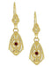 Art Deco Dangling Sterling Silver Ruby and Diamond Filigree Earrings with Yellow Gold Vermeil