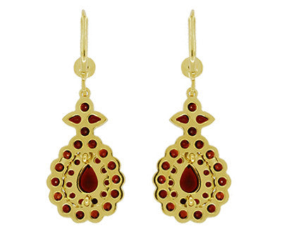 Victorian Bohemian Garnet Teardrop Earrings in 14K Yellow Gold and Sterling Silver Vermeil - Item: E180 - Image: 3